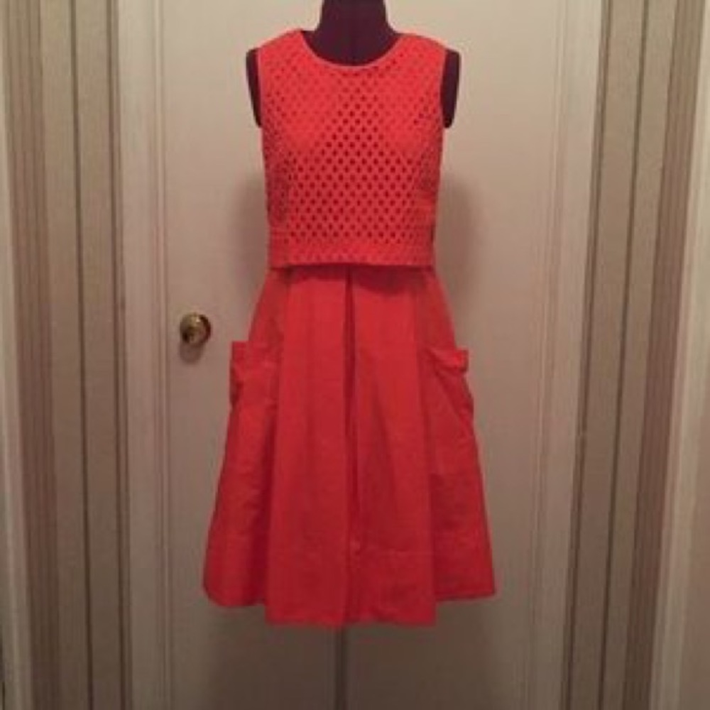 Eliza J Orange-red eyelet dress